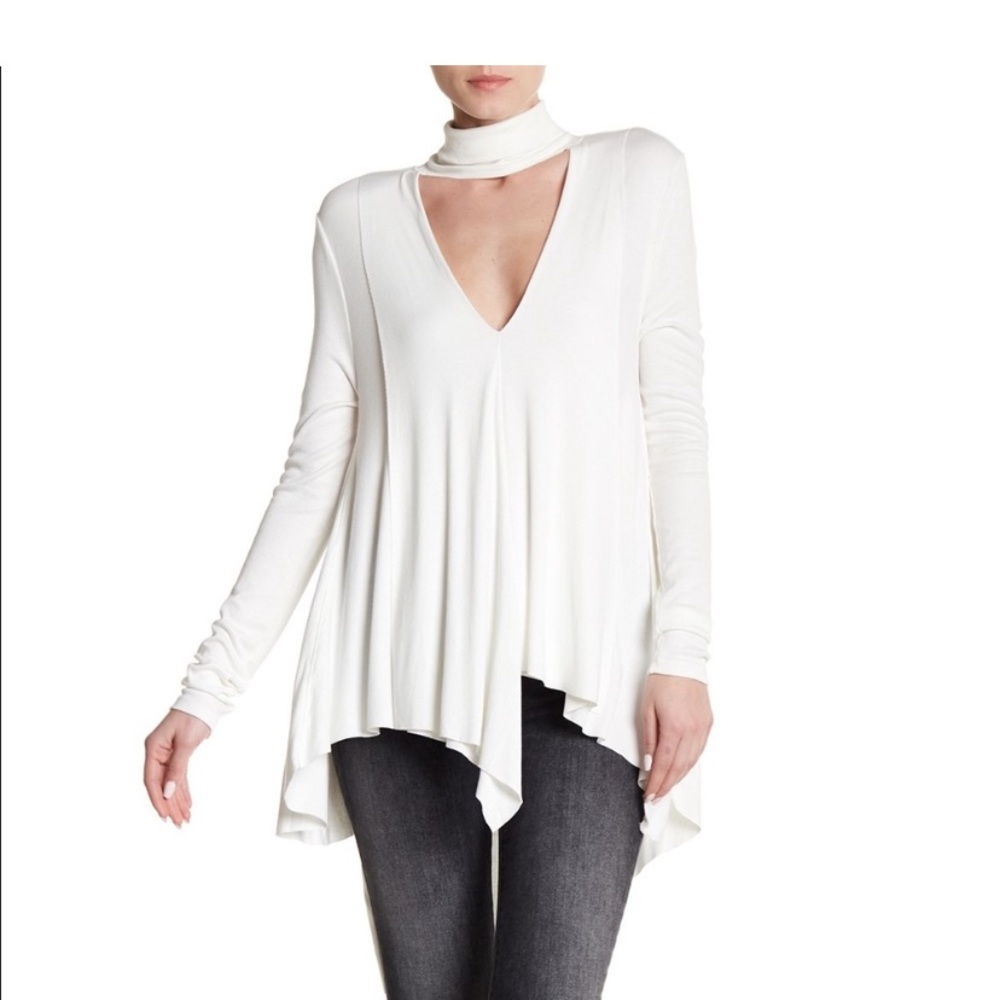Free People Ivory Asymmetrical Top with Choker Neck Size L